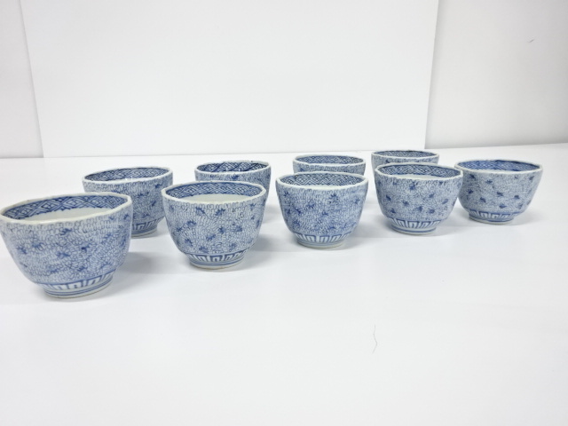 古伊万里　染付　微塵唐草　向付　9客